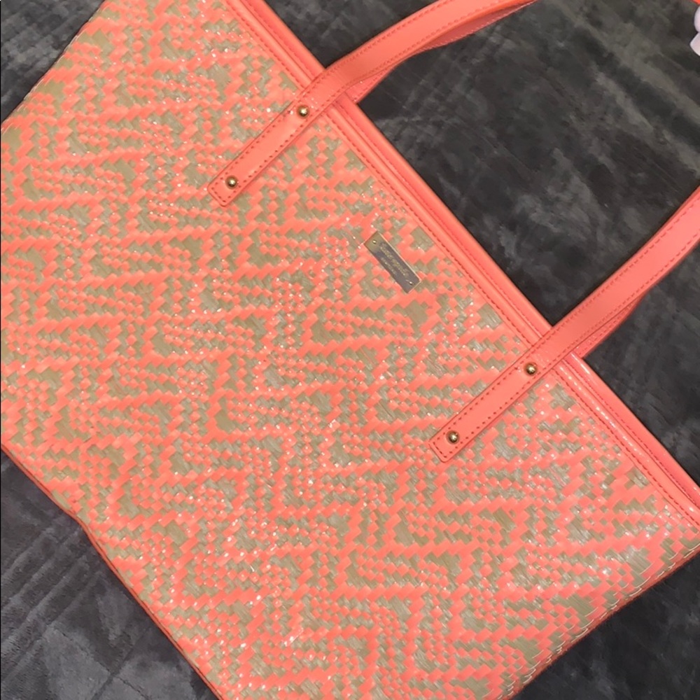 Kate spade peach patent leather and woven tote